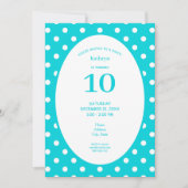 Invitation Fête d'anniversaire sarcelle à pois blancs (Devant)