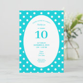 Invitation Fête d'anniversaire sarcelle à pois blancs (Debout devant)