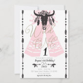 Invitation Fête d'anniversaire sauvage de style boho chic ros (Devant)