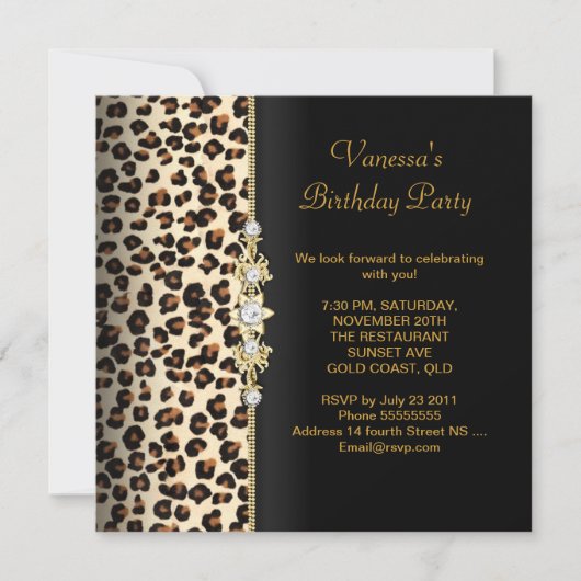 Invitation Fête d'anniversaire sauvage Gold Black Animal (Devant)
