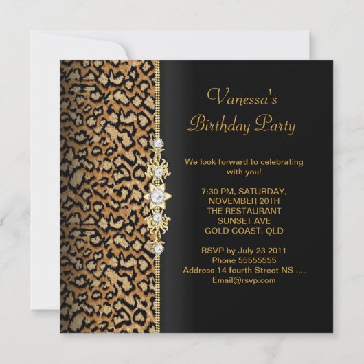 Invitation Fête d'anniversaire sauvage Gold Black Animal (Devant)