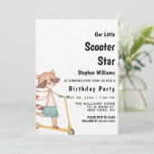 Invitation Fête d'anniversaire scooter marron vert or (Debout devant)