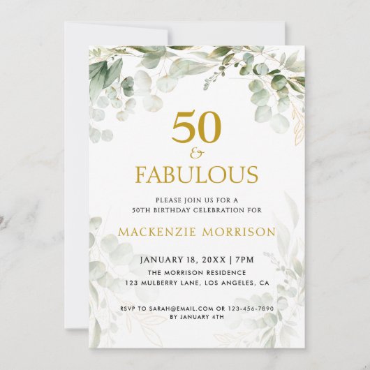 Invitation Fête d'anniversaire script botanique cinquante et (Devant)