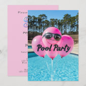 Invitation Fête d'anniversaire seize ans rose Ballons (Devant / Derrière)