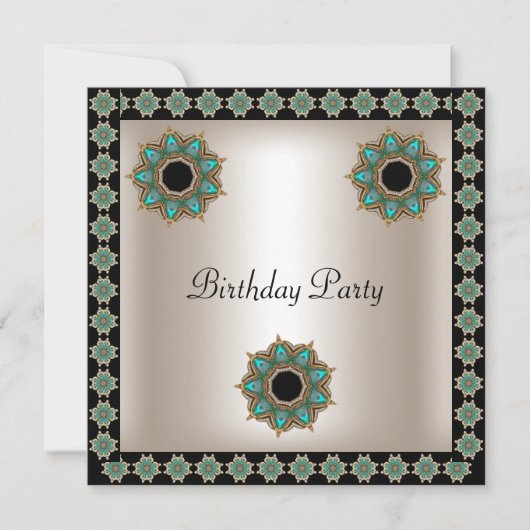 Invitation Fête d'anniversaire Sepia Black Turquoise Art Déco (Devant)