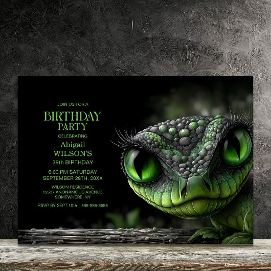 Invitation Fête d'anniversaire Serpent Vert