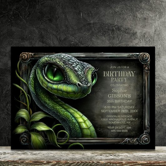 Invitation Fête d'anniversaire Serpent Vert Tropical