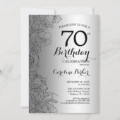 Invitation Fête d'anniversaire Silver Black Floral 70e (Devant)