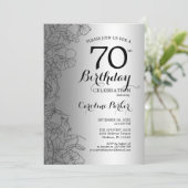 Invitation Fête d'anniversaire Silver Black Floral 70e (Debout devant)