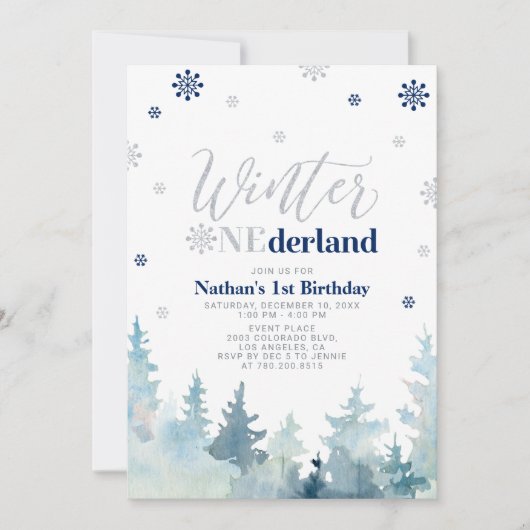 Invitation Fête d'anniversaire Silver & Blue Winter onederlan (Devant)