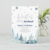 Invitation Fête d'anniversaire Silver & Blue Winter onederlan (Debout devant)