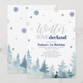 Invitation Fête d'anniversaire Silver & Blue Winter onederlan (Devant / Derrière)