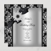 Invitation Fête d'anniversaire Silver Grey Black Damask Flowe (Devant / Derrière)