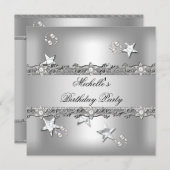 Invitation Fête d'anniversaire Silver Grey Pearl Diamond (Devant / Derrière)