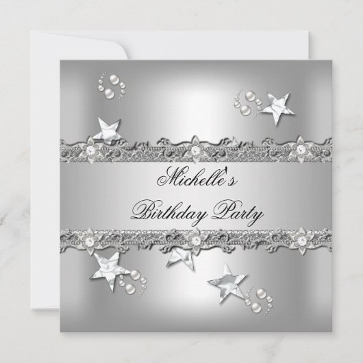 Invitation Fête d'anniversaire Silver Grey Pearl Diamond (Devant)
