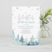 Invitation Fête d'anniversaire Silver & Mint Winter onederlan (Debout devant)