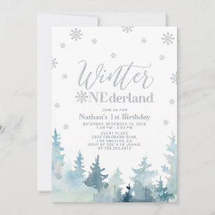 Invitation Fête d'anniversaire Silver Snow Winter onederland