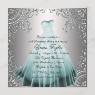 Invitation Fête d'anniversaire Silver Teal Blue pour une Swee