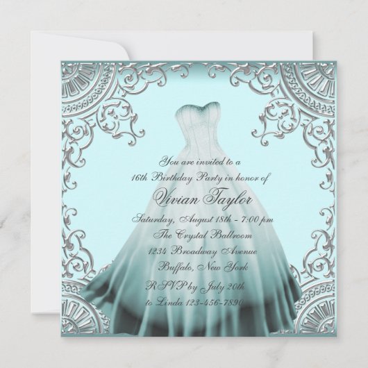 Invitation Fête d'anniversaire Silver Teal Blue pour une Swee (Devant)