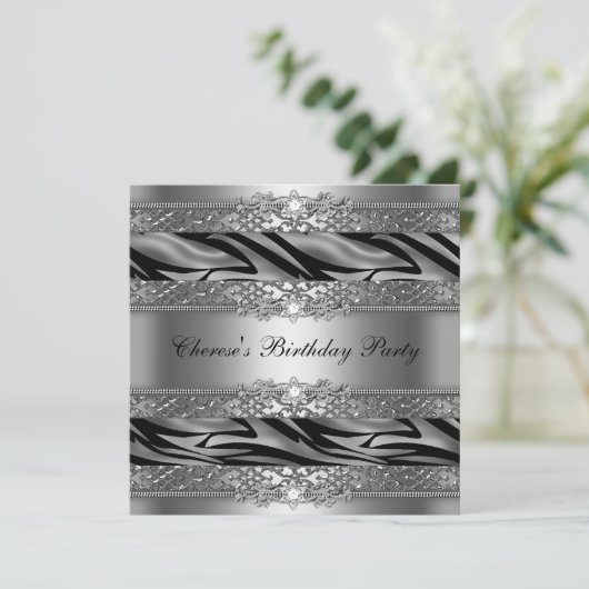 Invitation Fête d'anniversaire Silver Zebra Diamond (Debout devant)