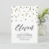 Invitation Fête d'anniversaire simple 11 ans Black & Gold (Debout devant)