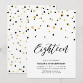 Invitation Fête d'anniversaire simple 18 ans Black & Gold (Devant / Derrière)