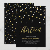 Invitation Fête d'anniversaire simple Black & Gold 13 ans (Devant / Derrière)