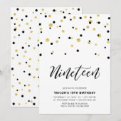 Invitation Fête d'anniversaire simple Black & Gold 19 ans (Devant / Derrière)