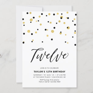 Invitation Fête d'anniversaire simple Black & Gold pour 12 an