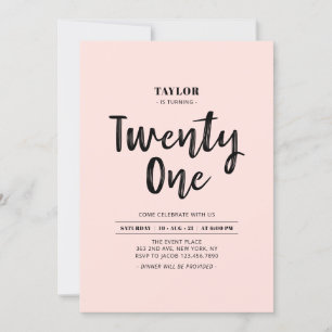 Invitation Fête d'anniversaire simple Black & Pink 21 ans