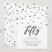Invitation Fête d'anniversaire simple Black & Rose Gold Fifty (Devant / Derrière)