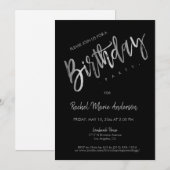Invitation Fête d'anniversaire simple Black Silver Foil (Devant / Derrière)