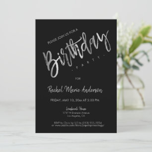 Invitation Fête d'anniversaire simple Black Silver Foil