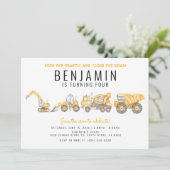 Invitation Fête d'anniversaire simple construction camion à b (Debout devant)