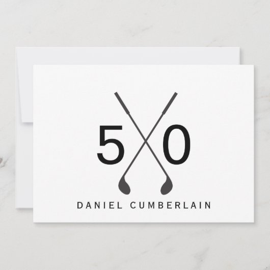 Invitation Fête d'anniversaire simple de golf noir 50 ans (Devant)