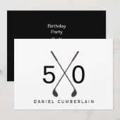 Invitation Fête d'anniversaire simple de golf noir 50 ans (Devant / Derrière)