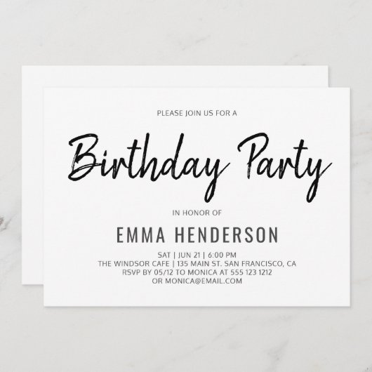 Invitation Fête d'anniversaire simple et moderne (Devant / Derrière)