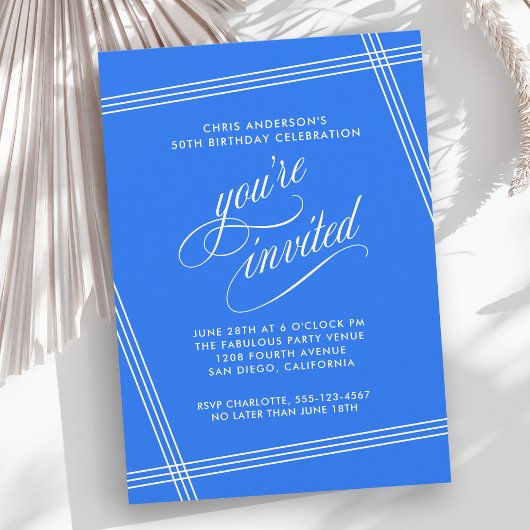 Invitation Fête d'anniversaire simple et moderne de Cobalt Bl