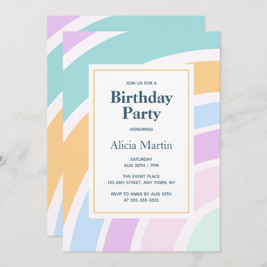 Invitation Fête d'anniversaire simple et moderne Pastel Rainb (Devant / Derrière)