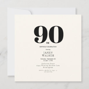 Invitation Fête d'anniversaire simple et neutre 90e carré