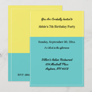 Invitation Fête d'anniversaire simple jaune piscine bleue Res