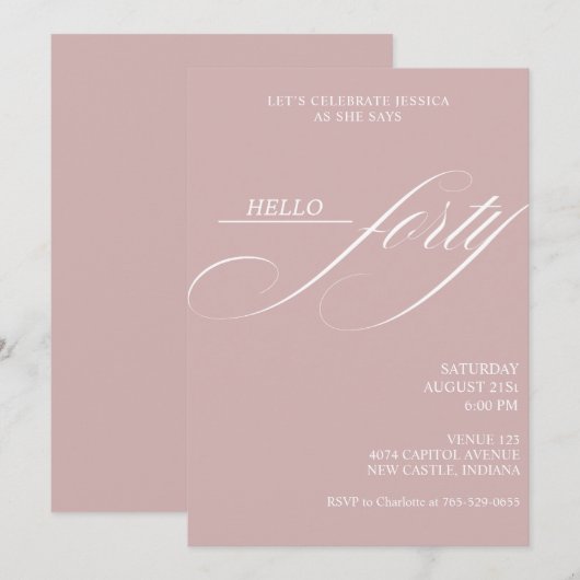 Invitation Fête d'anniversaire Simple Moderne Calligraphie Qu (Devant / Derrière)