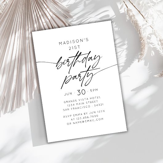 Invitation Fête d'anniversaire simple moderne | Noir et Blanc