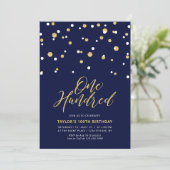 Invitation Fête d'anniversaire simple Navy & Or 100 ans (Debout devant)