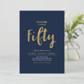 Invitation Fête d'anniversaire simple Navy & Or 50 ans (Debout devant)