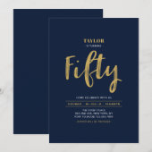 Invitation Fête d'anniversaire simple Navy & Or 50 ans (Devant / Derrière)