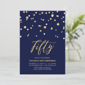 Invitation Fête d'anniversaire simple Navy & Or Fifty 50 ans (Debout devant)