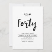 Invitation Fête d'anniversaire simple noir et blanc 40 ans (Devant)