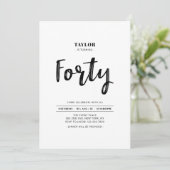 Invitation Fête d'anniversaire simple noir et blanc 40 ans (Debout devant)