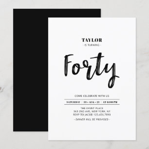 Invitation Fête d'anniversaire simple noir et blanc 40 ans